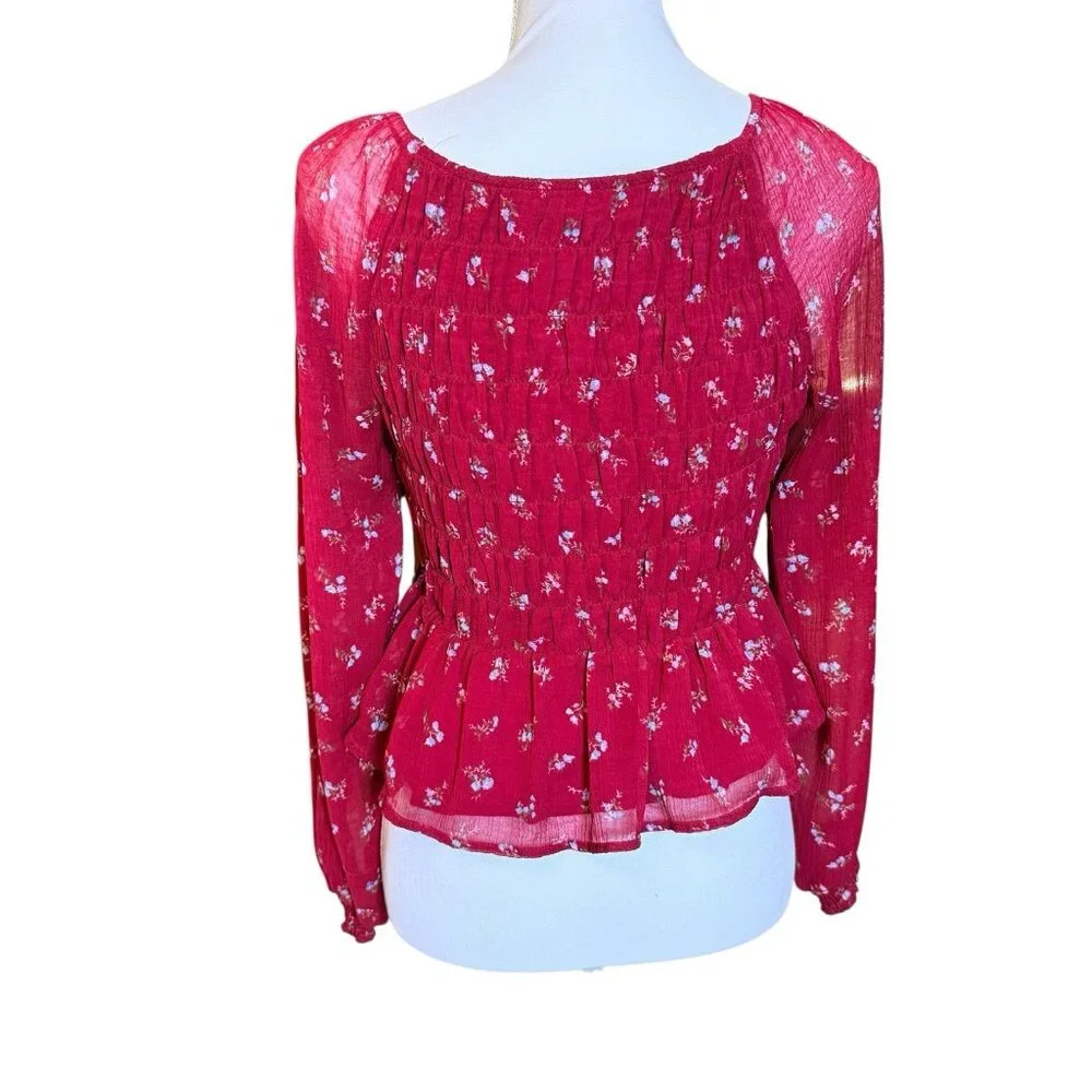American Eagle Puff Sleeve Top Blouse Floral Ditsy Baby Doll Boho Smocked Size S - Picture 4 of 9